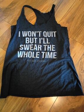 Fat Bar Apparel Women's Dark Gray Racerback Tank Top 'I Won't Quit' Size M